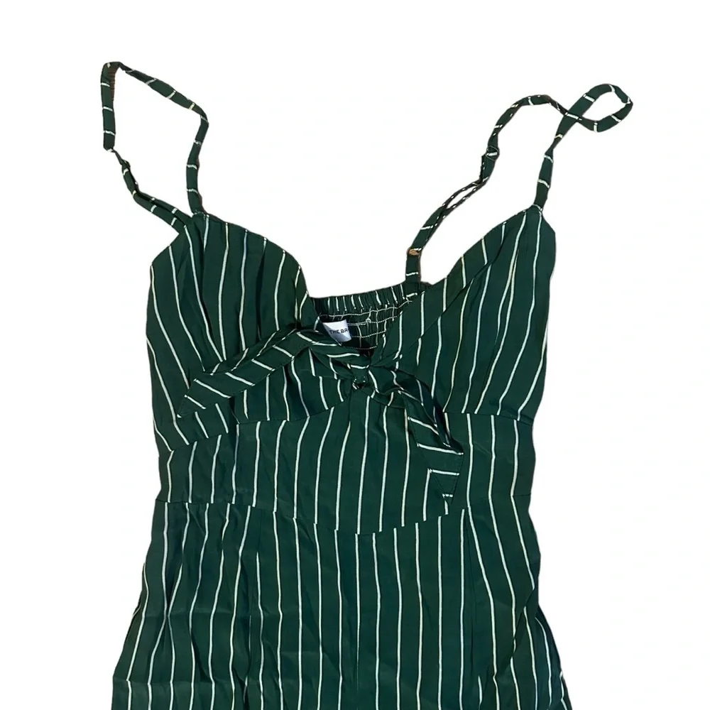 Faithfull The Brand Presley Green Striped Tie-Front Wide Leg Jumpsuit Size 2 - Picture 3 of 6